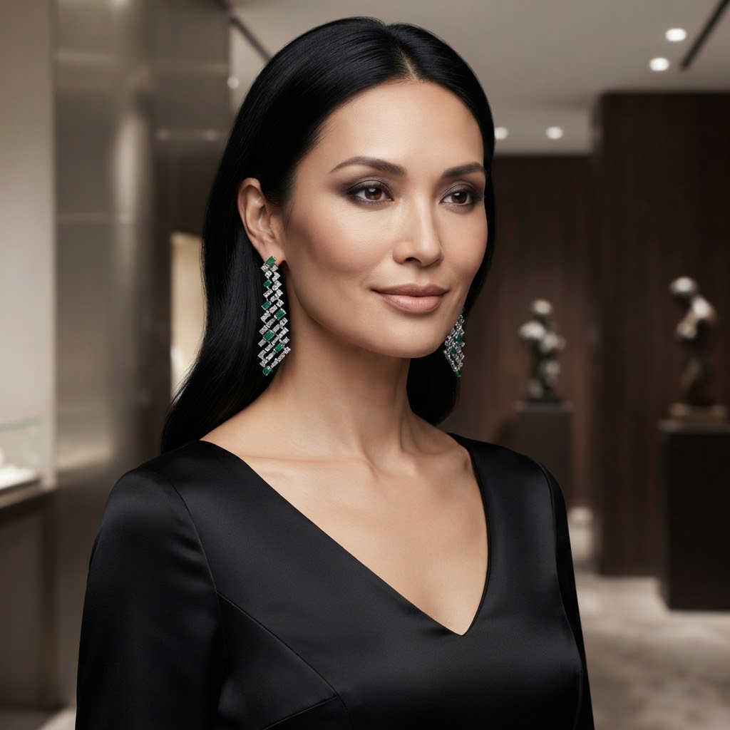 18K Emerald Diamond Drop Earrings